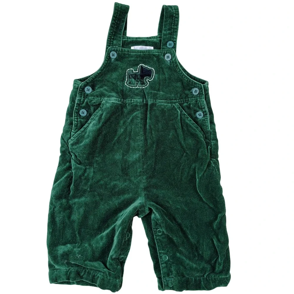 The Childrens Place Green Corduroy Scottie Dog Overalls 3-6 Months Holiday Bibs